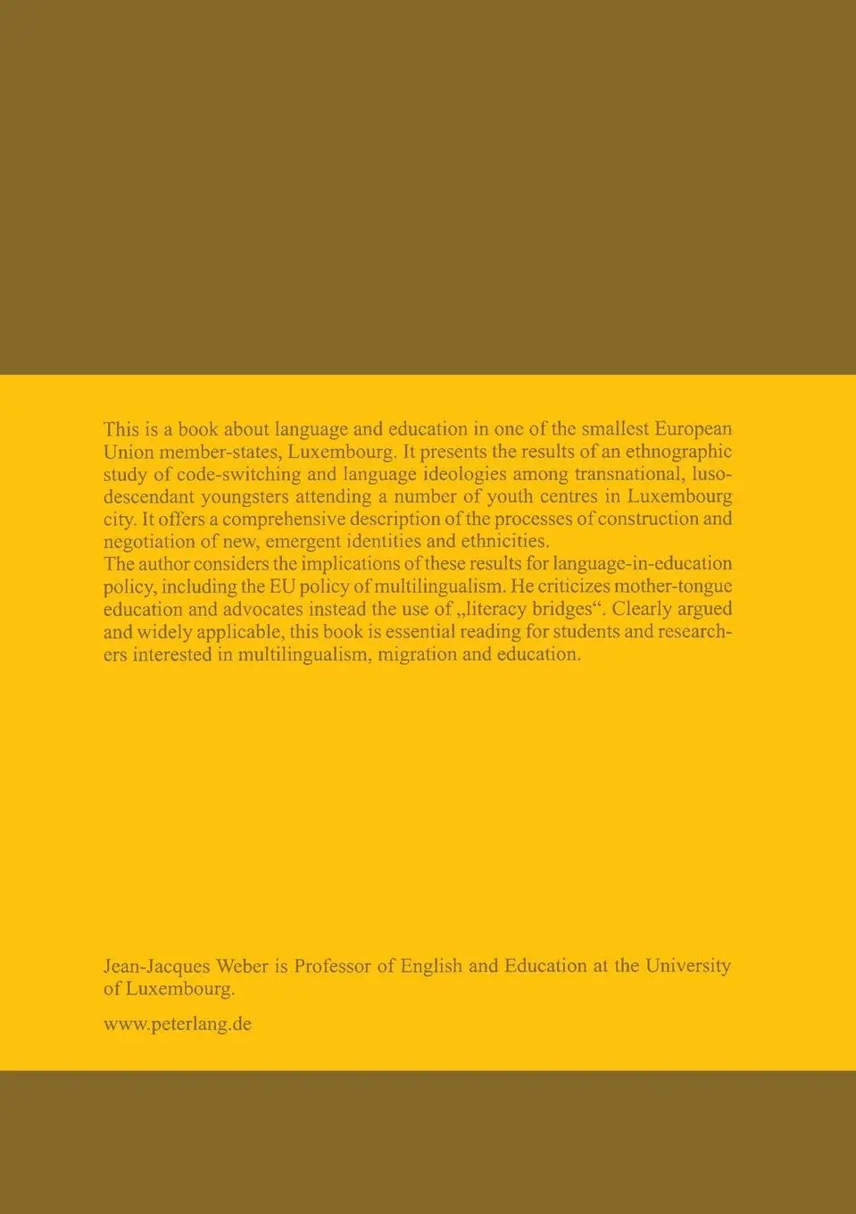 Rückseite: 9783631572856 | Multilingualism, Education and Change | Jean-Jacques Weber | Buch