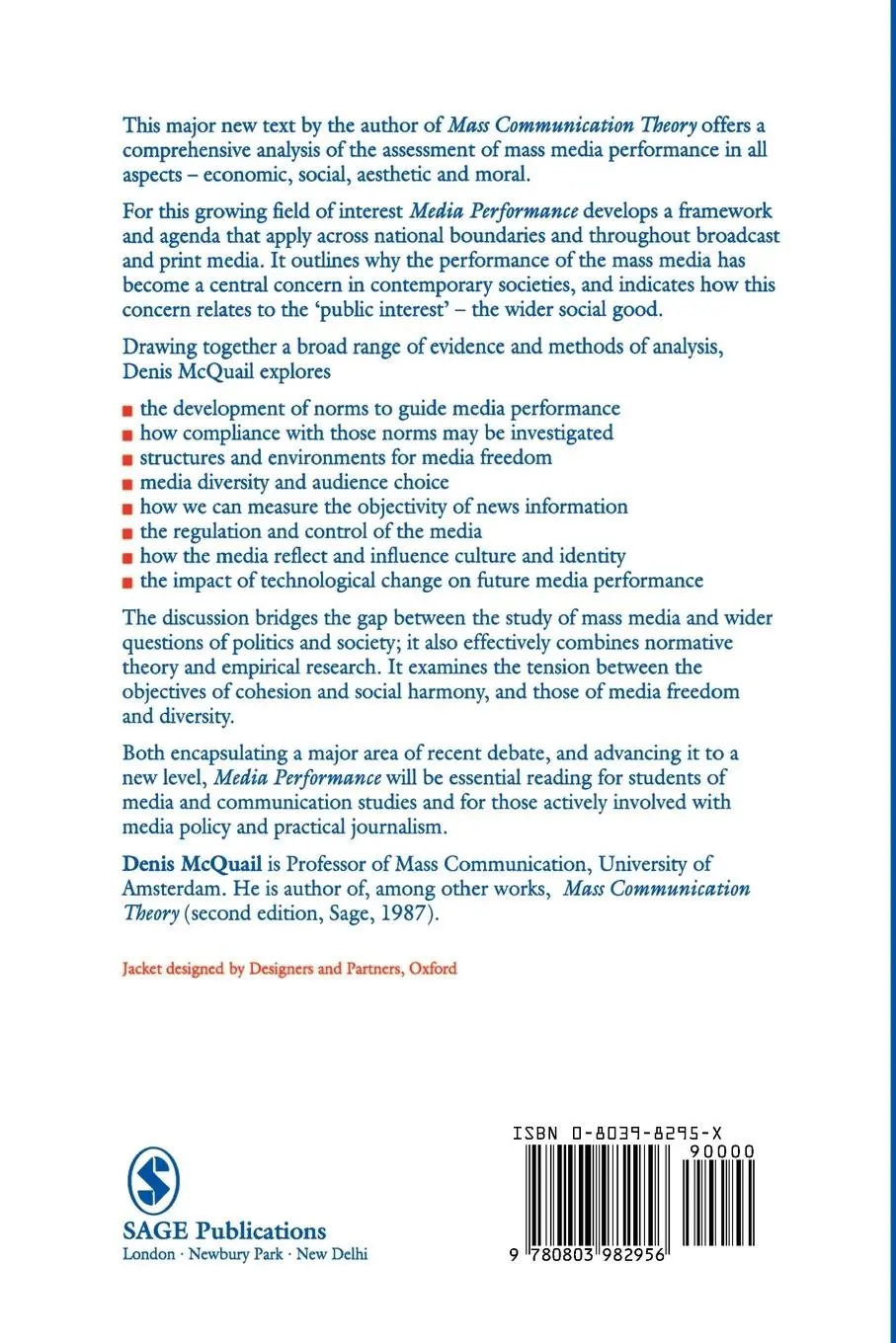 Rückseite: 9780803982956 | Media Performance | Mass Communication and the Public Interest | Buch