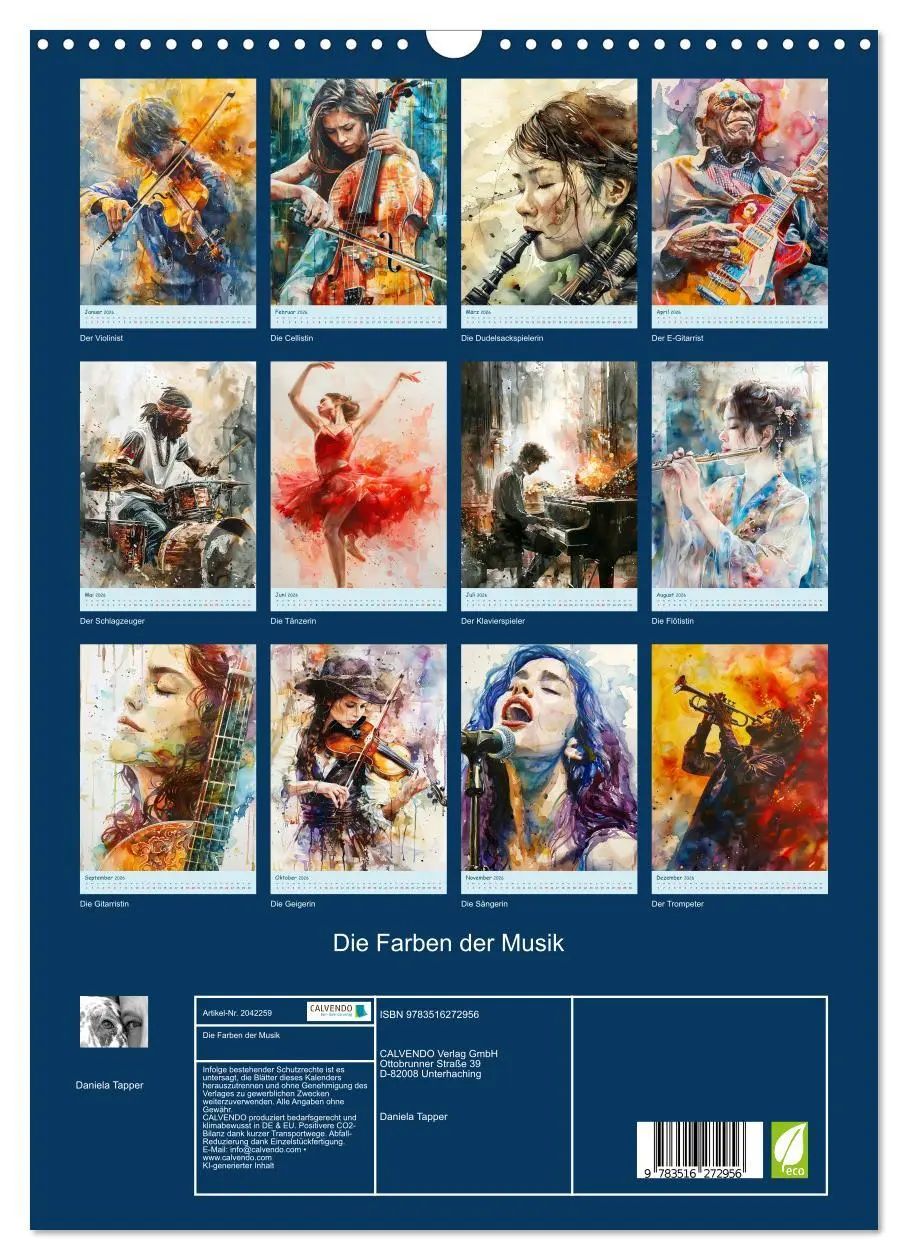 Bild: 9783516272956 | Die Farben der Musik (Wandkalender 2026 DIN A3 hoch), CALVENDO...