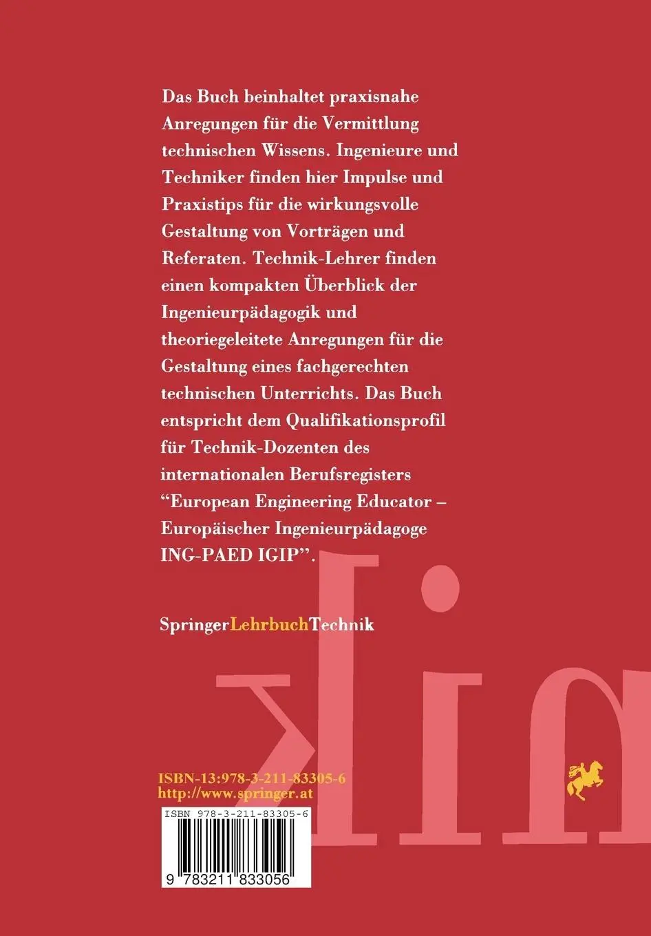Rückseite: 9783211833056 | Ingenieurpädagogik | Praxis der Vermittlung technischen Wissens | Buch