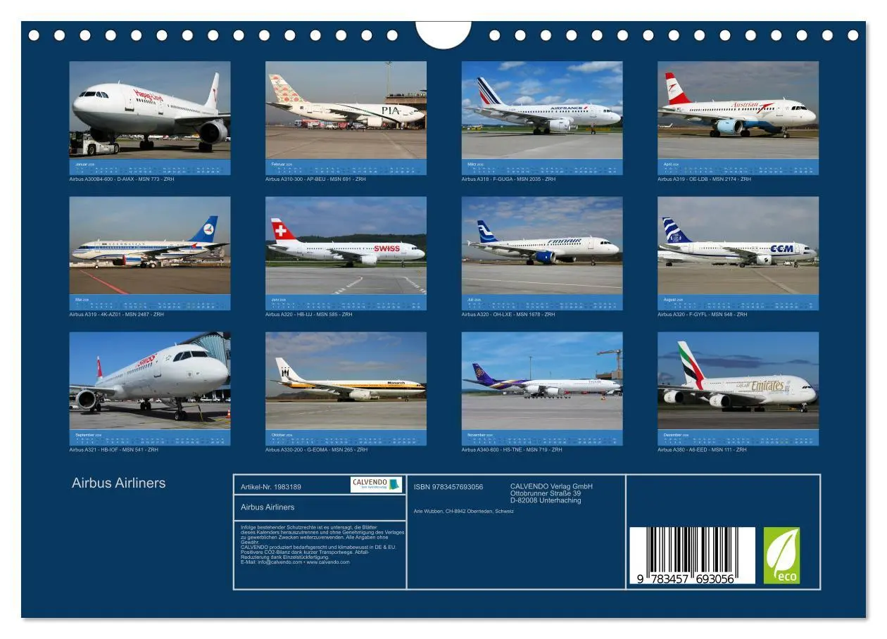 Bild: 9783457693056 | Airbus Airliners (Wandkalender 2026 DIN A4 quer), CALVENDO...