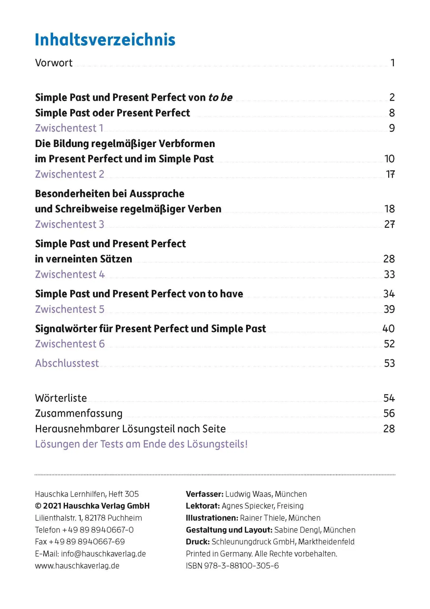Bild: 9783881003056 | Englisch. Simple Past and Present Perfect | Ludwig Waas | Broschüre