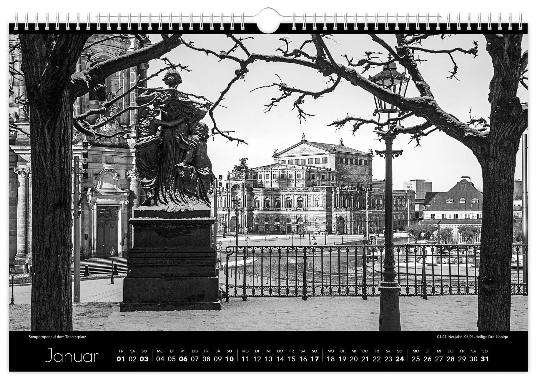 Bild: 9783912303056 | Kalender Dresden schwarz / weiß 2027 | 45 x 30 cm weißes Kalendarium