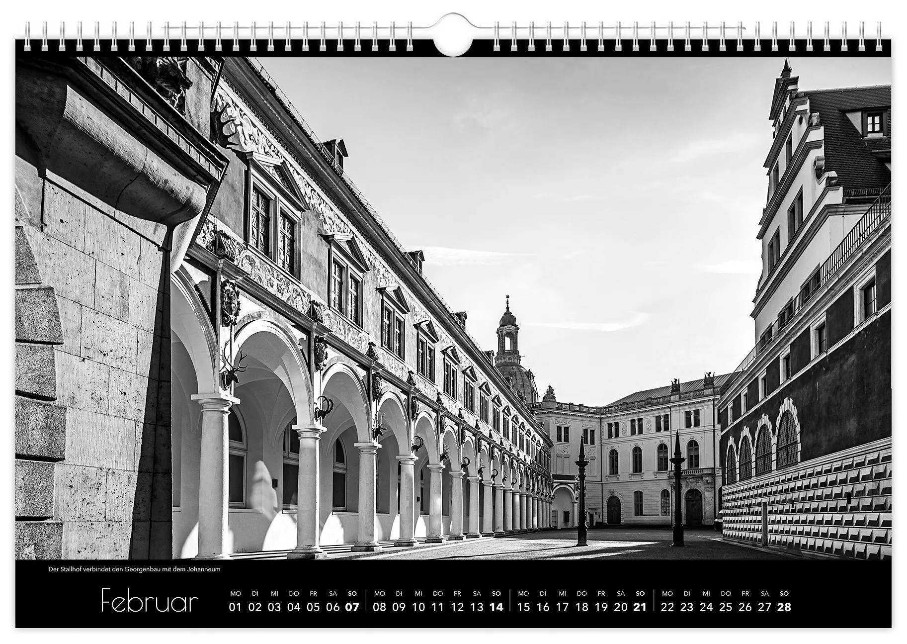 Bild: 9783912303056 | Kalender Dresden schwarz / weiß 2027 | 45 x 30 cm weißes Kalendarium
