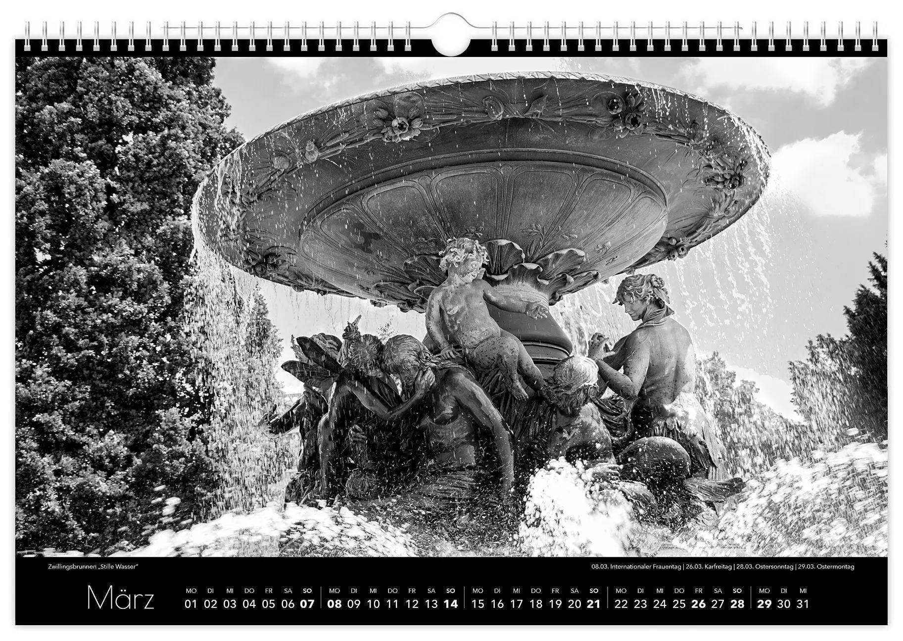 Bild: 9783912303056 | Kalender Dresden schwarz / weiß 2027 | 45 x 30 cm weißes Kalendarium