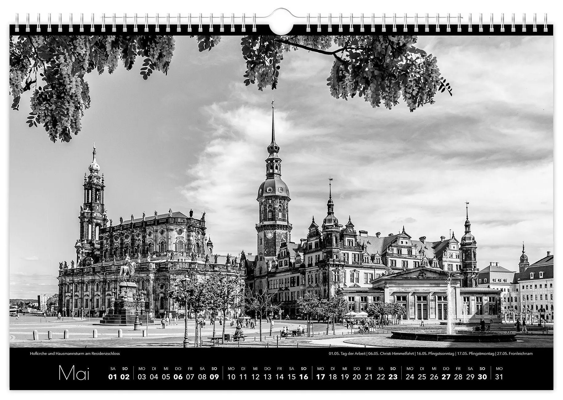 Bild: 9783912303056 | Kalender Dresden schwarz / weiß 2027 | 45 x 30 cm weißes Kalendarium