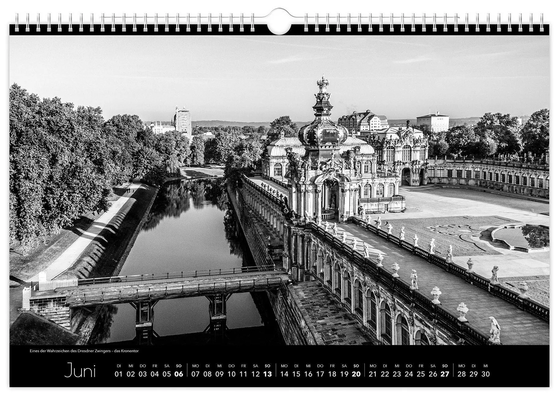 Bild: 9783912303056 | Kalender Dresden schwarz / weiß 2027 | 45 x 30 cm weißes Kalendarium