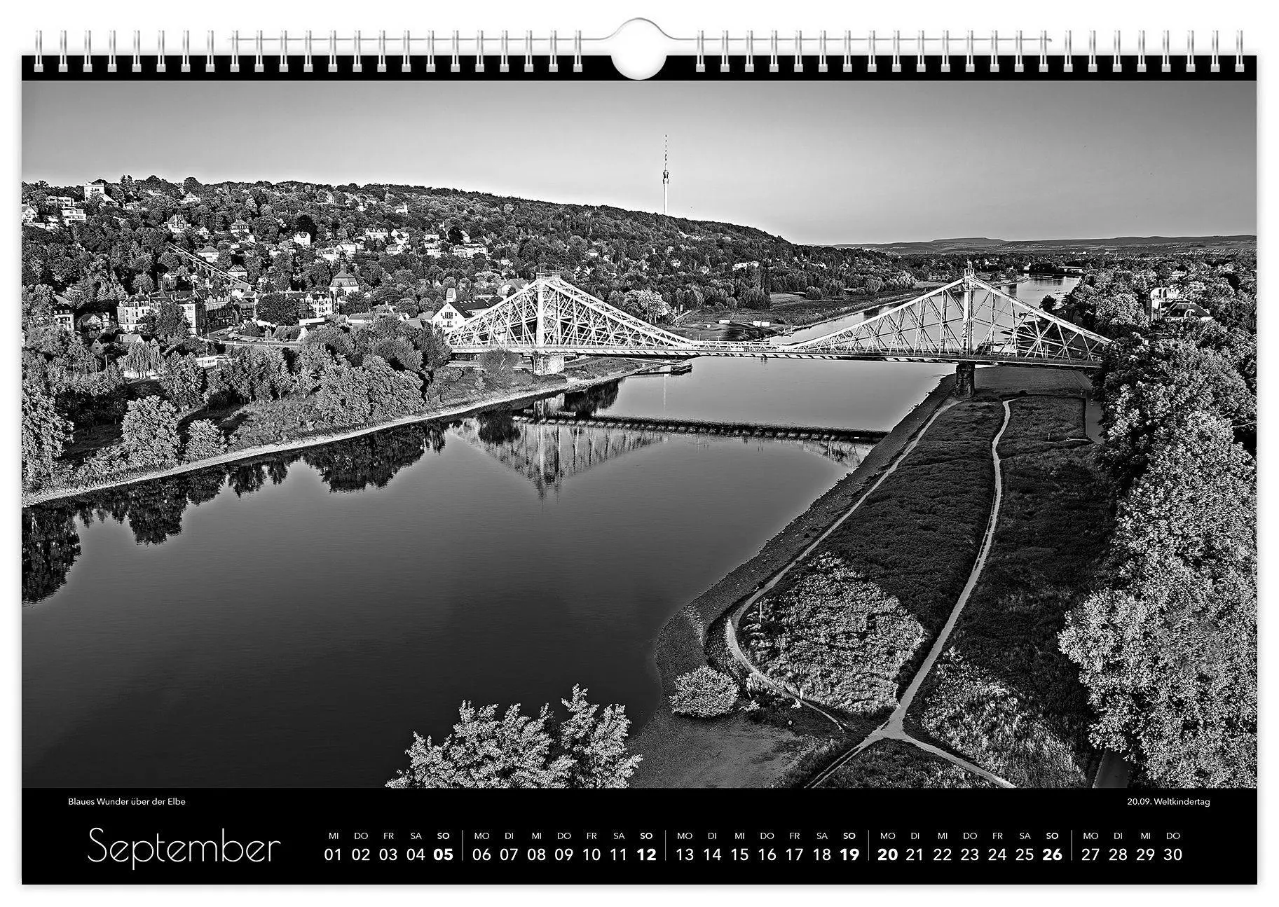 Bild: 9783912303056 | Kalender Dresden schwarz / weiß 2027 | 45 x 30 cm weißes Kalendarium