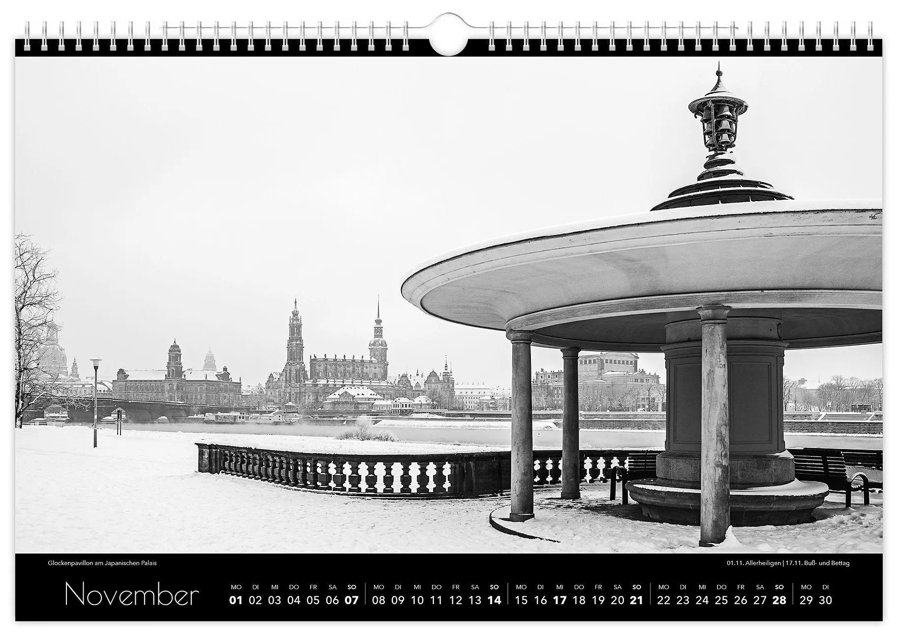 Bild: 9783912303056 | Kalender Dresden schwarz / weiß 2027 | 45 x 30 cm weißes Kalendarium