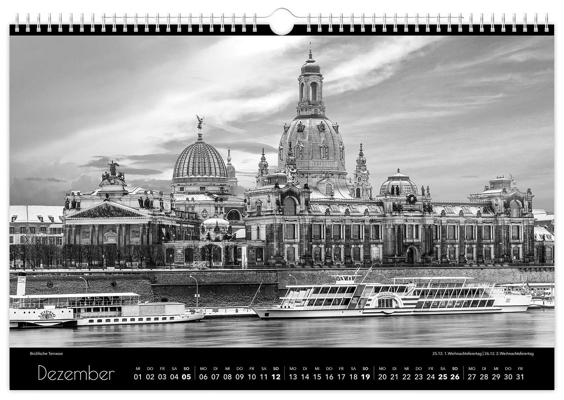 Bild: 9783912303056 | Kalender Dresden schwarz / weiß 2027 | 45 x 30 cm weißes Kalendarium
