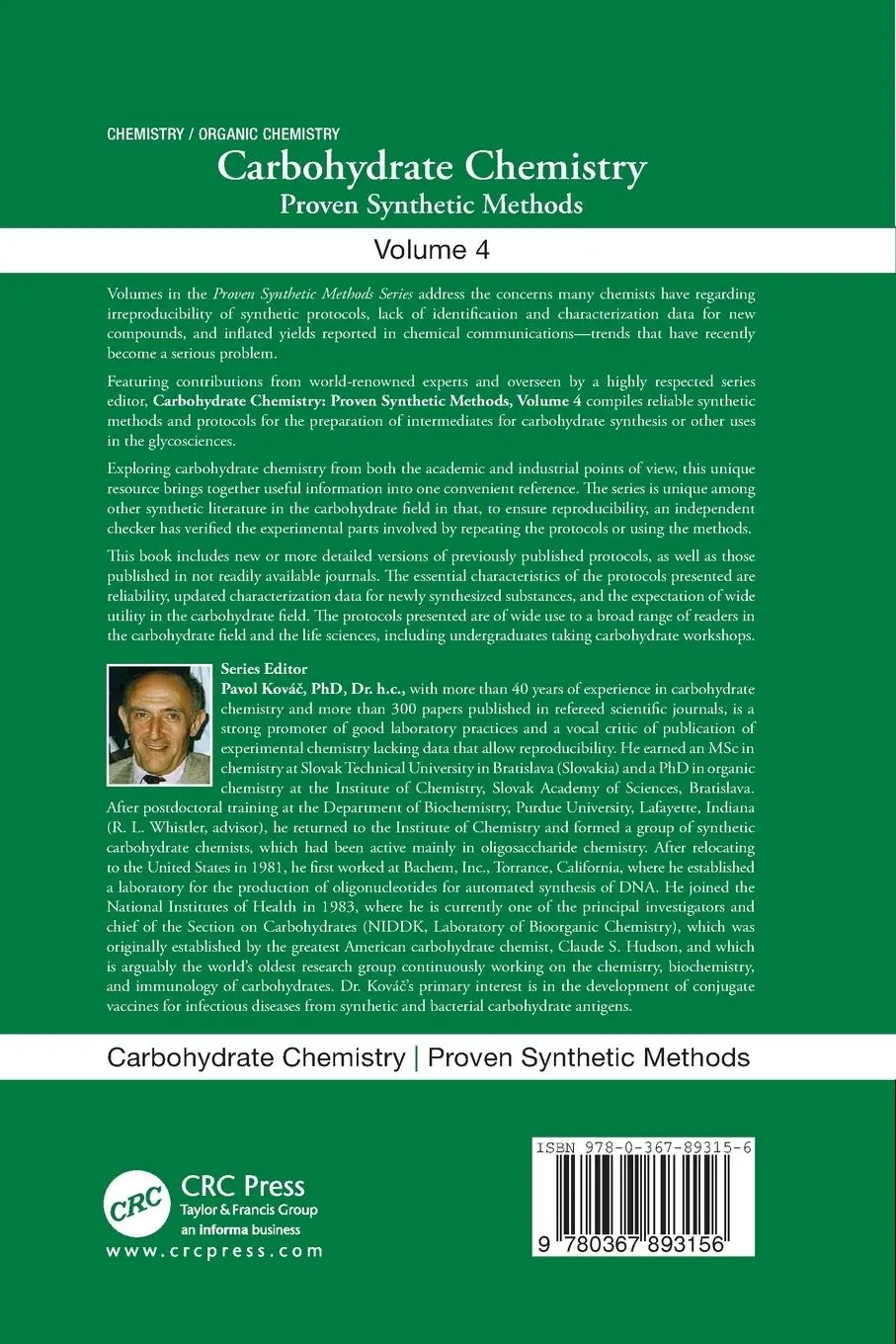 Rückseite: 9780367893156 | Carbohydrate Chemistry | Proven Synthetic Methods, Volume 4 | Buch