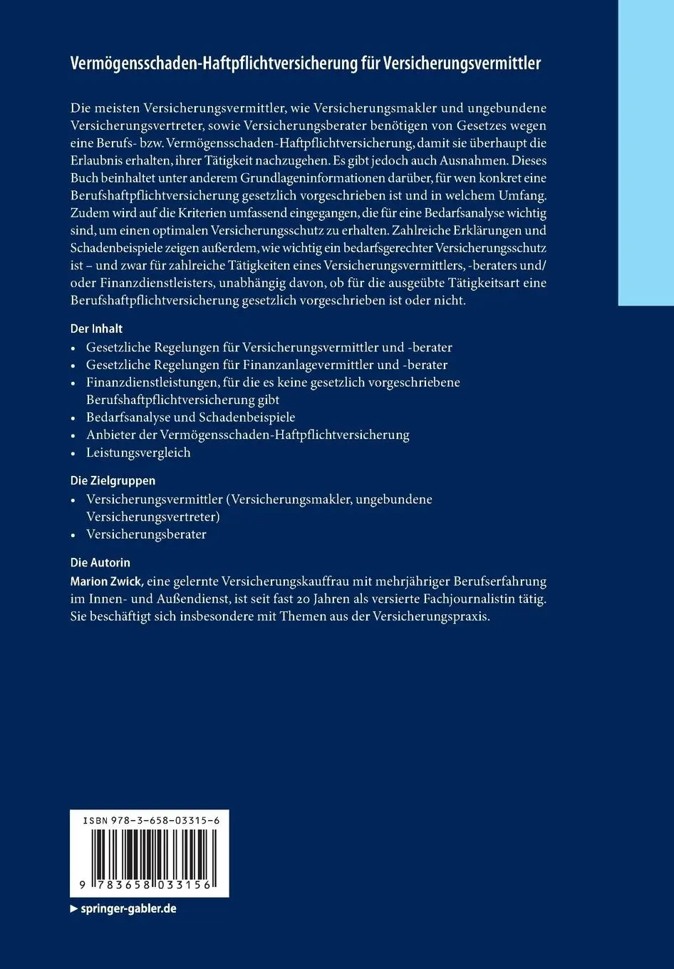 Rückseite: 9783658033156 | Vermögensschaden-Haftpflichtversicherung für Versicherungsvermittler
