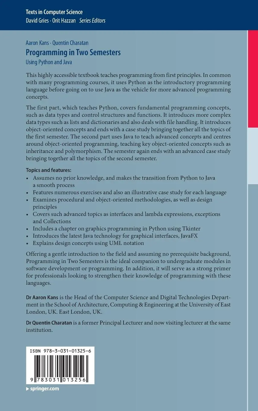 Rückseite: 9783031013256 | Programming in Two Semesters | Using Python and Java | Kans (u. a.)