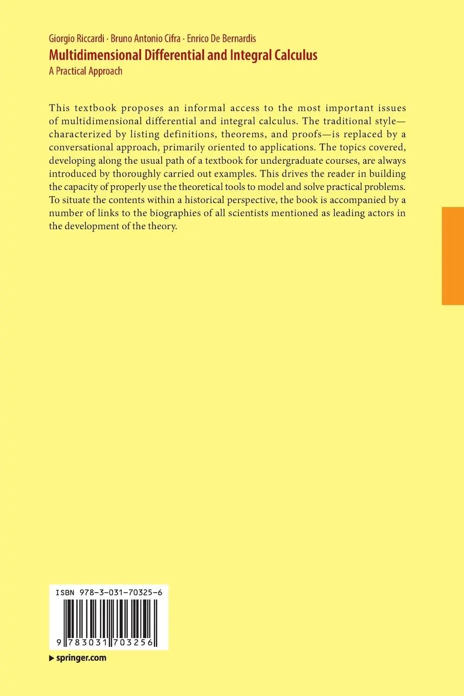 Rückseite: 9783031703256 | Multidimensional Differential and Integral Calculus | Riccardi (u. a.)