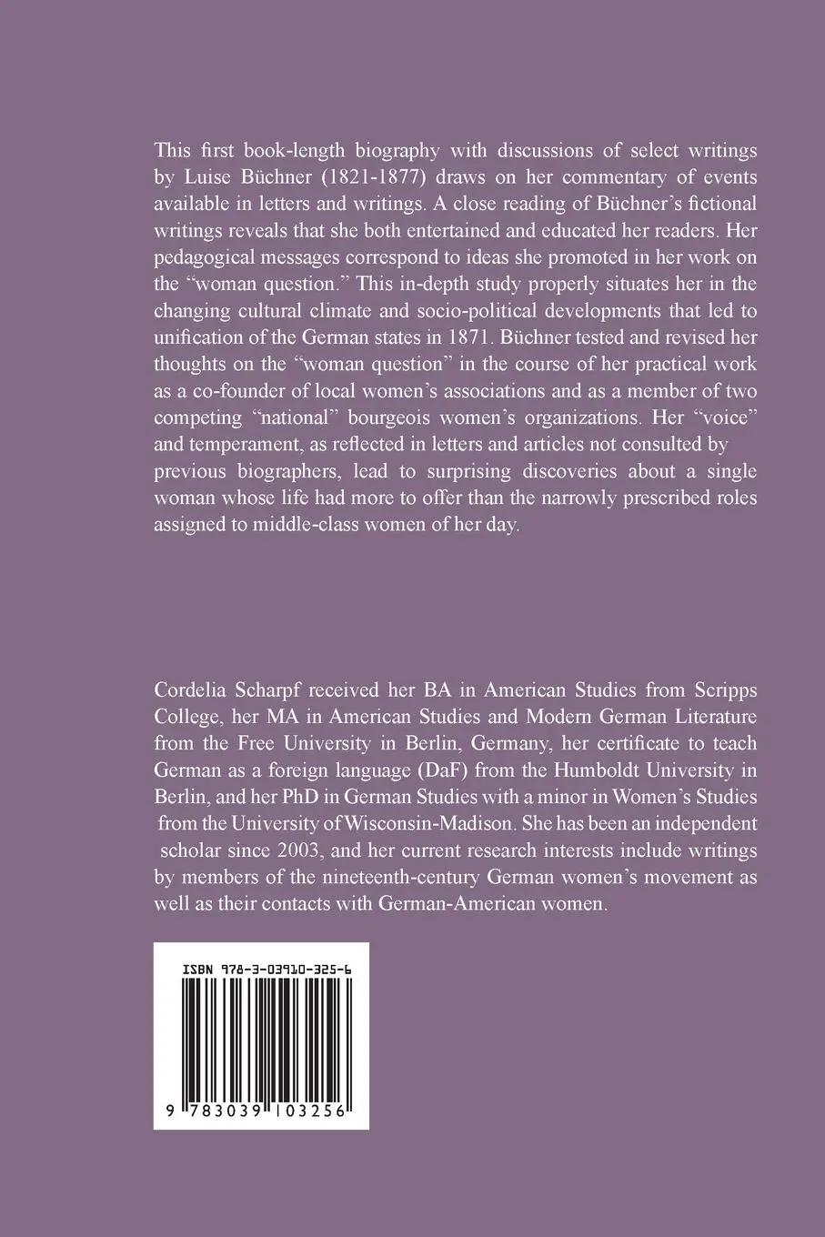 Rückseite: 9783039103256 | Luise Büchner | A Nineteenth-Century Evolutionary Feminist | Scharpf