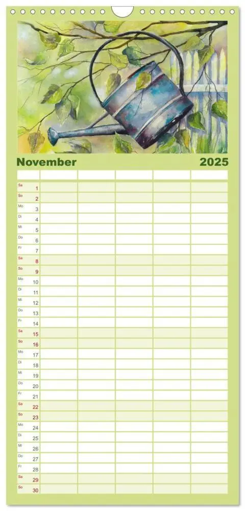 Bild: 9783457123256 | Familienplaner 2025 - Garten Aquarelle mit 5 Spalten (Wandkalender,...