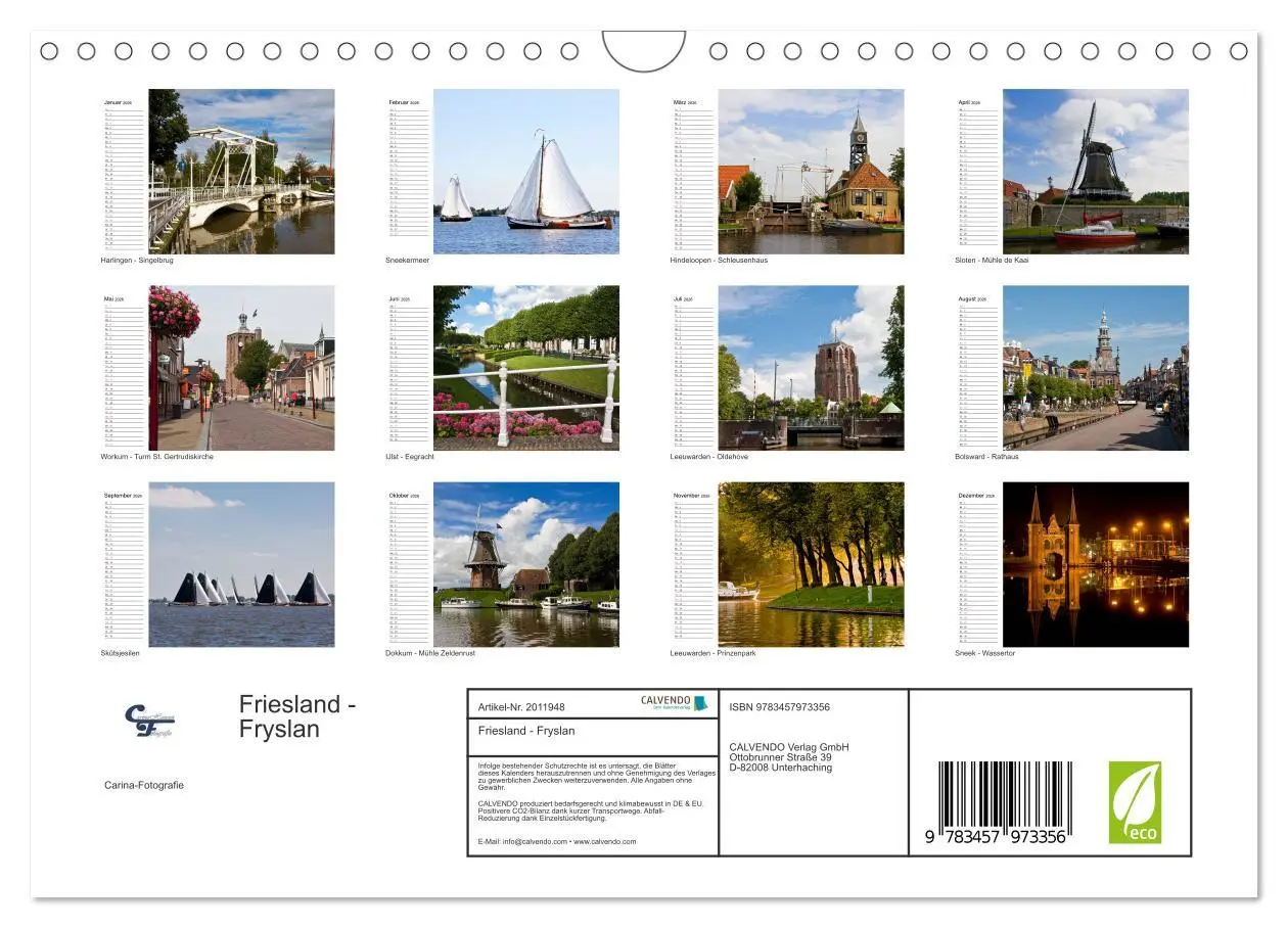 Bild: 9783457973356 | Friesland - Fryslan (Wandkalender 2026 DIN A4 quer), CALVENDO...
