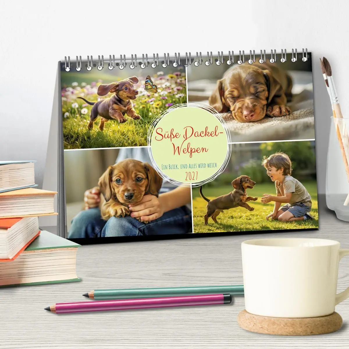 Bild: 9783594353356 | Süße Dackel-Welpen (Tischkalender 2027 DIN A5 quer), CALVENDO...