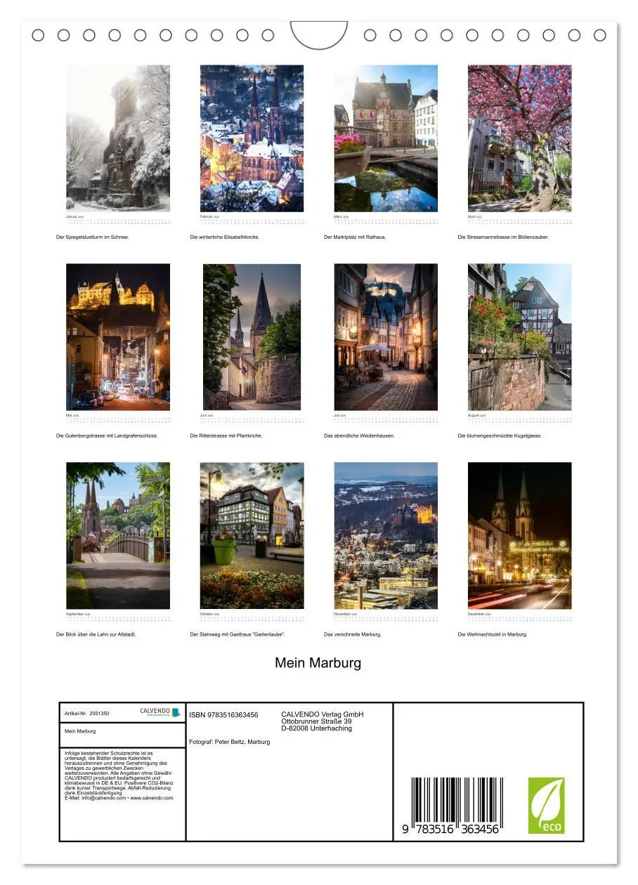 Bild: 9783516363456 | Mein Marburg (Wandkalender 2026 DIN A4 hoch), CALVENDO Monatskalender