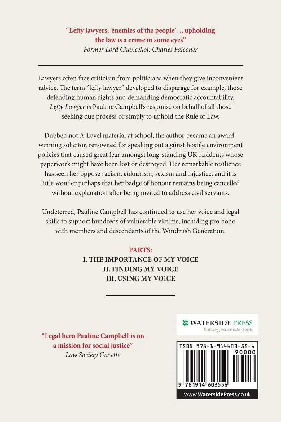 Rückseite: 9781914603556 | Lefty Lawyer | Speaking Truth to Power | Pauline Campbell | Buch