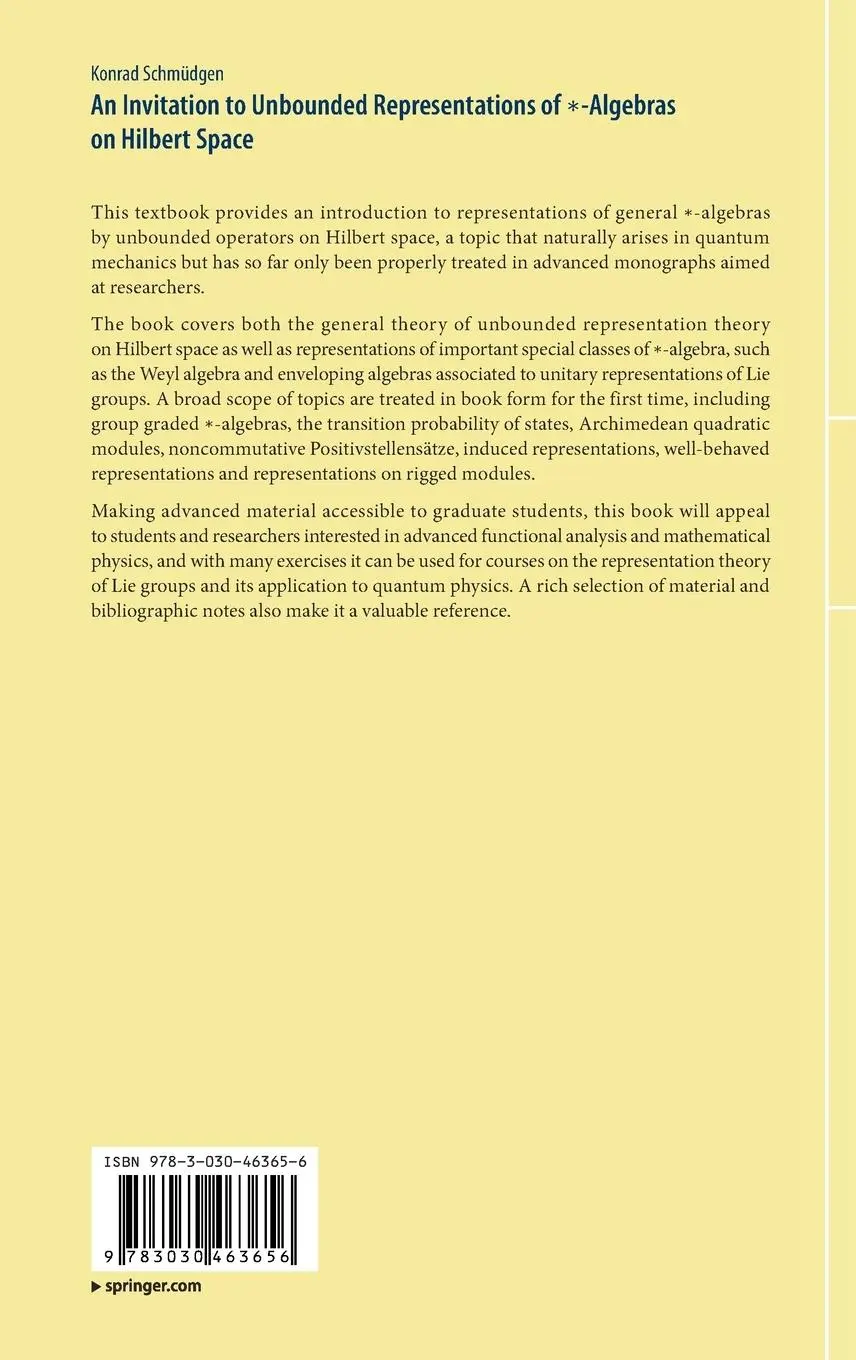 Rückseite: 9783030463656 | An Invitation to Unbounded Representations of ¿-Algebras on Hilbert...