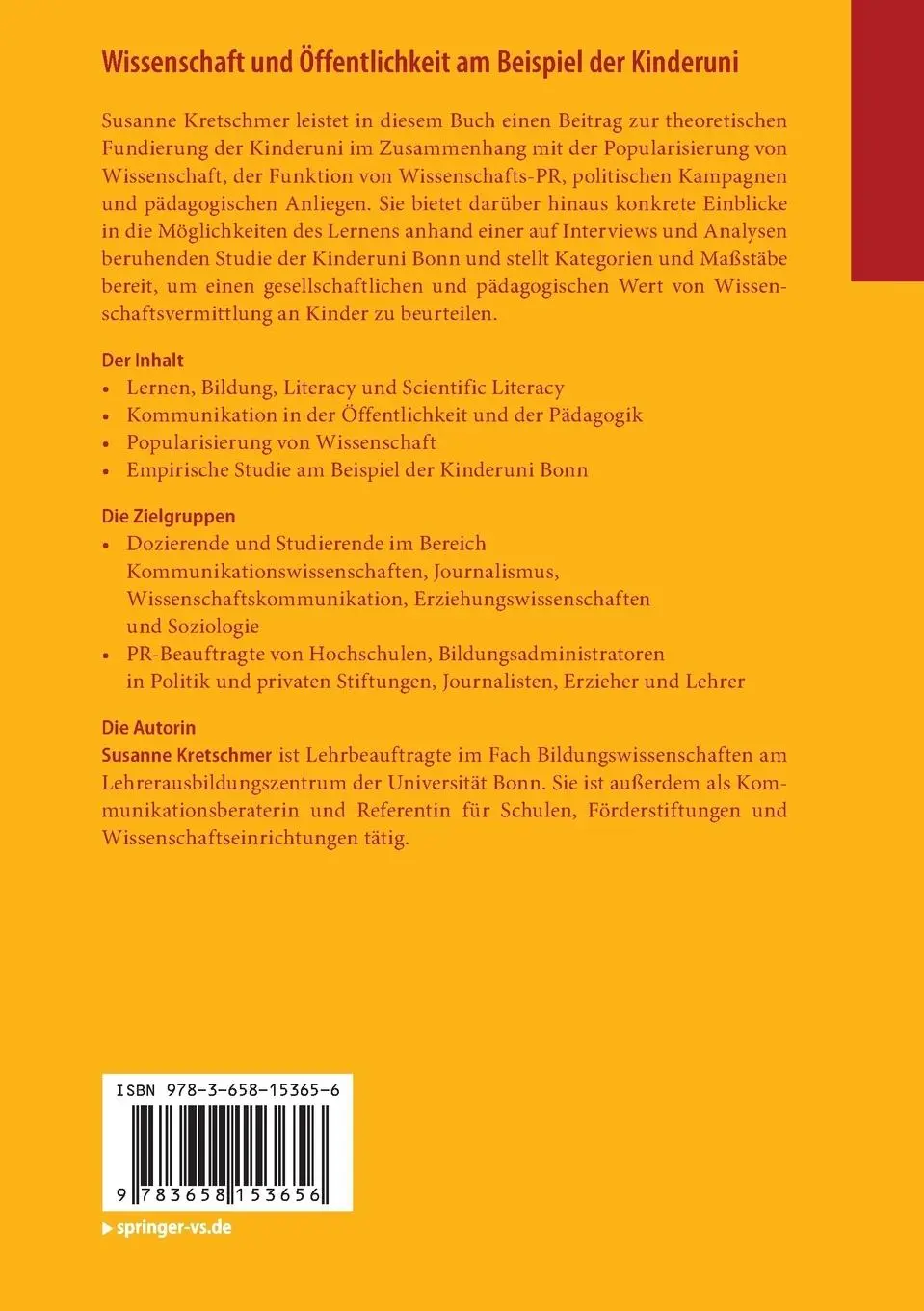 Rückseite: 9783658153656 | Wissenschaft und Öffentlichkeit am Beispiel der Kinderuni | Kretschmer