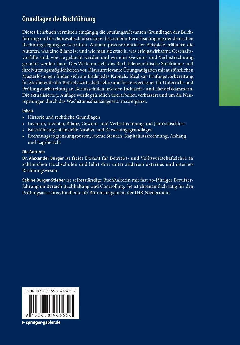 Rückseite: 9783658463656 | Grundlagen der Buchführung | Sabine Burger-Stieber (u. a.) | Buch