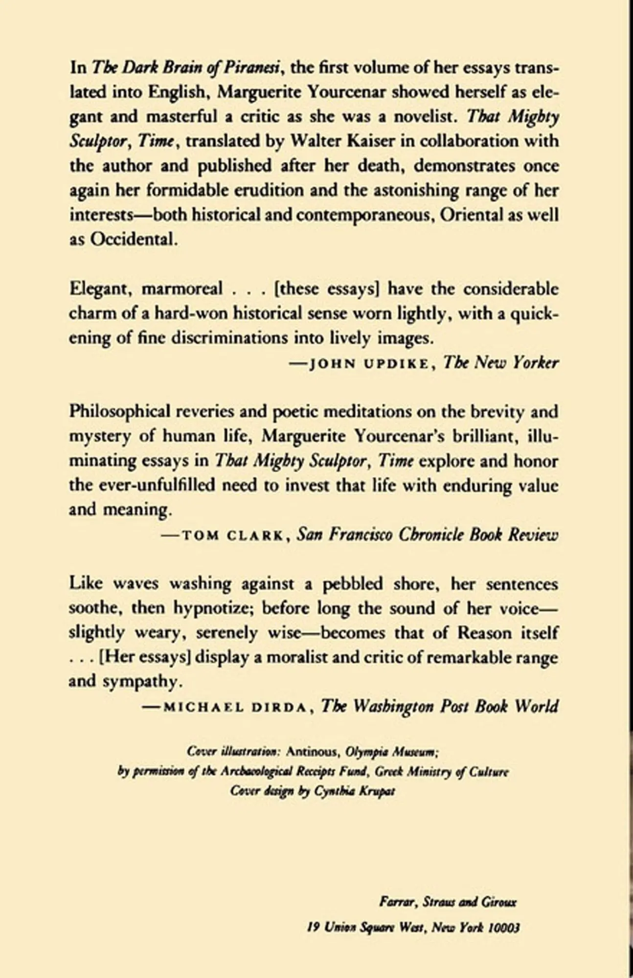 Rückseite: 9780374523756 | That Mighty Sculptor, Time | Marguerite Yourcenar | Taschenbuch | 1993