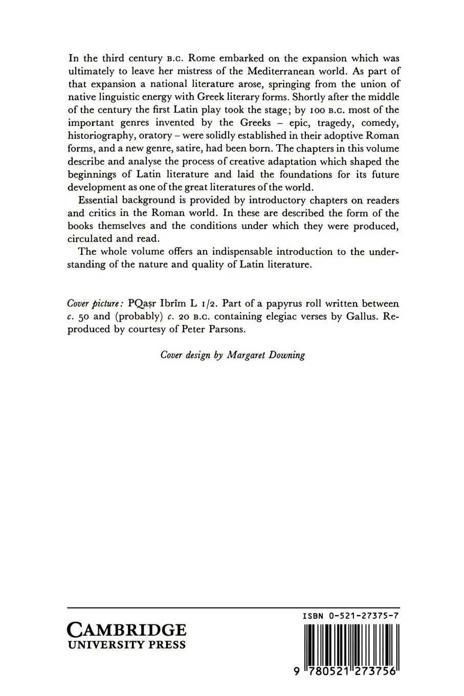 Rückseite: 9780521273756 | The Cambridge History of Classical Literature | E. J. Kenney (u. a.)
