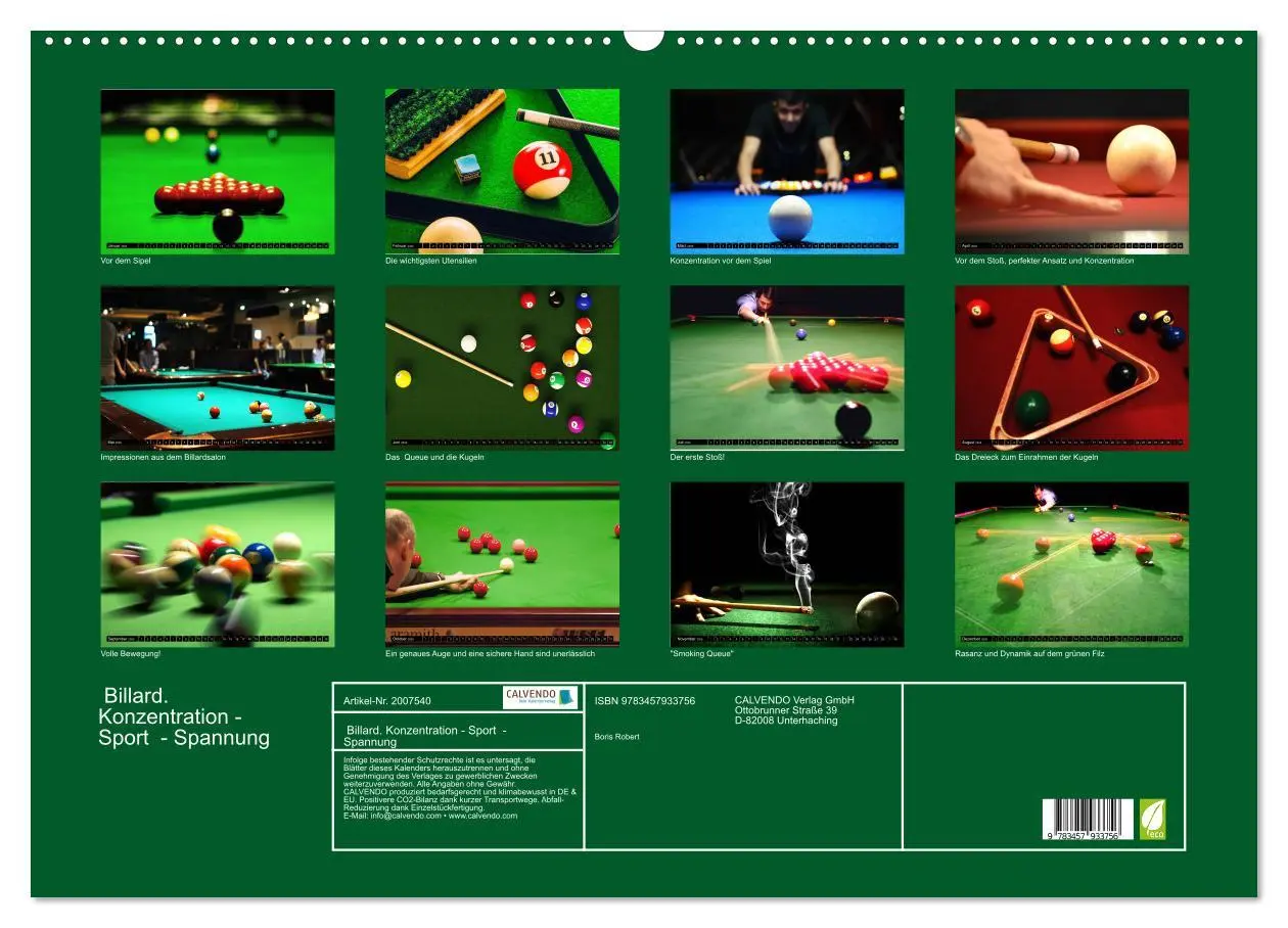 Bild: 9783457933756 | Billard. Konzentration - Sport - Spannung (Wandkalender 2026 DIN A2...