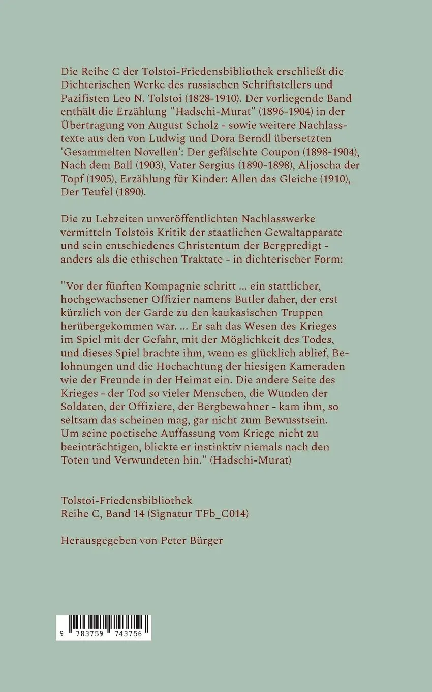 Rückseite: 9783759743756 | Hadschi Murat - Erzählungen aus dem Nachlass | Leo N. Tolstoi | Buch