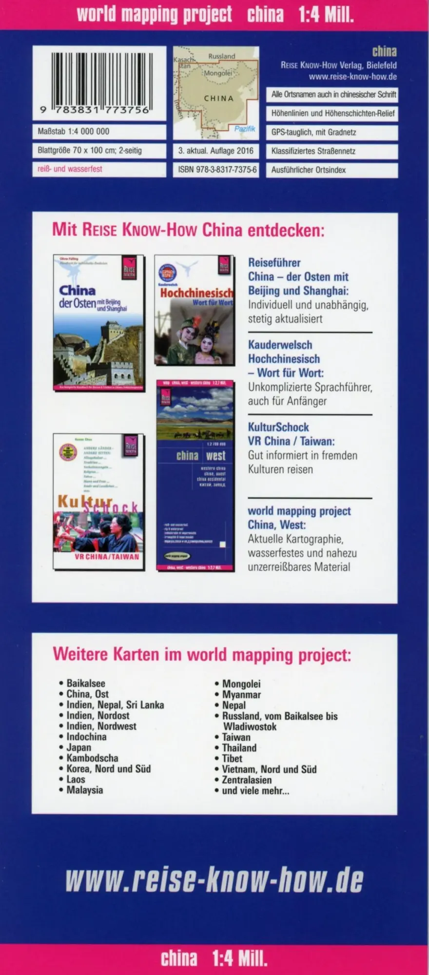 Bild: 9783831773756 | Reise Know-How Landkarte China 1 : 4.000.000 | world mapping project