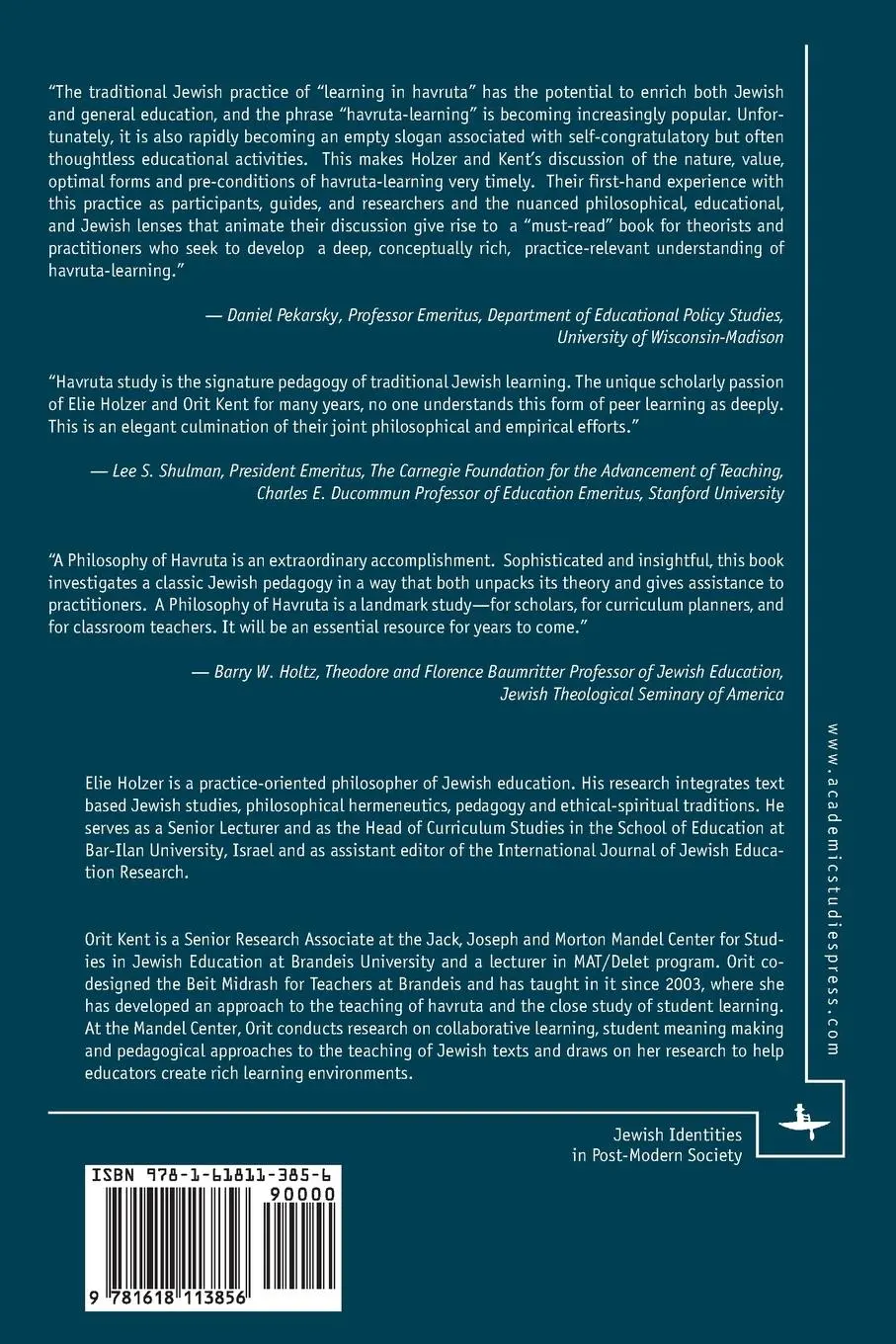 Rückseite: 9781618113856 | A Philosophy of Havruta | Elie Holzer (u. a.) | Taschenbuch | Englisch