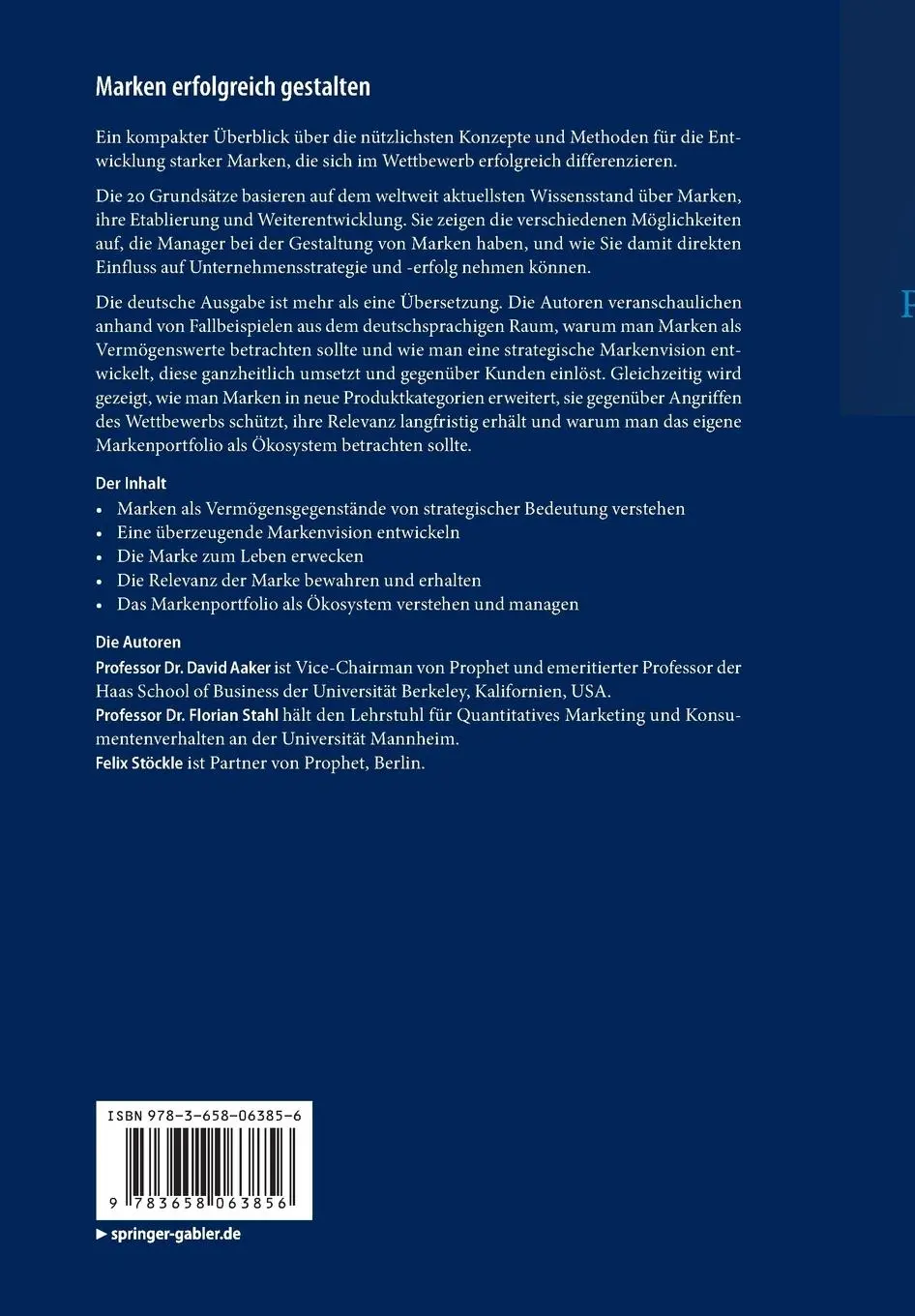 Rückseite: 9783658063856 | Marken erfolgreich gestalten | David Aaker (u. a.) | Bundle | Deutsch