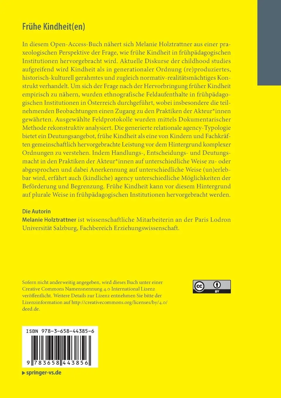Rückseite: 9783658443856 | Frühe Kindheit(en) | Melanie Holztrattner | Taschenbuch | Paperback
