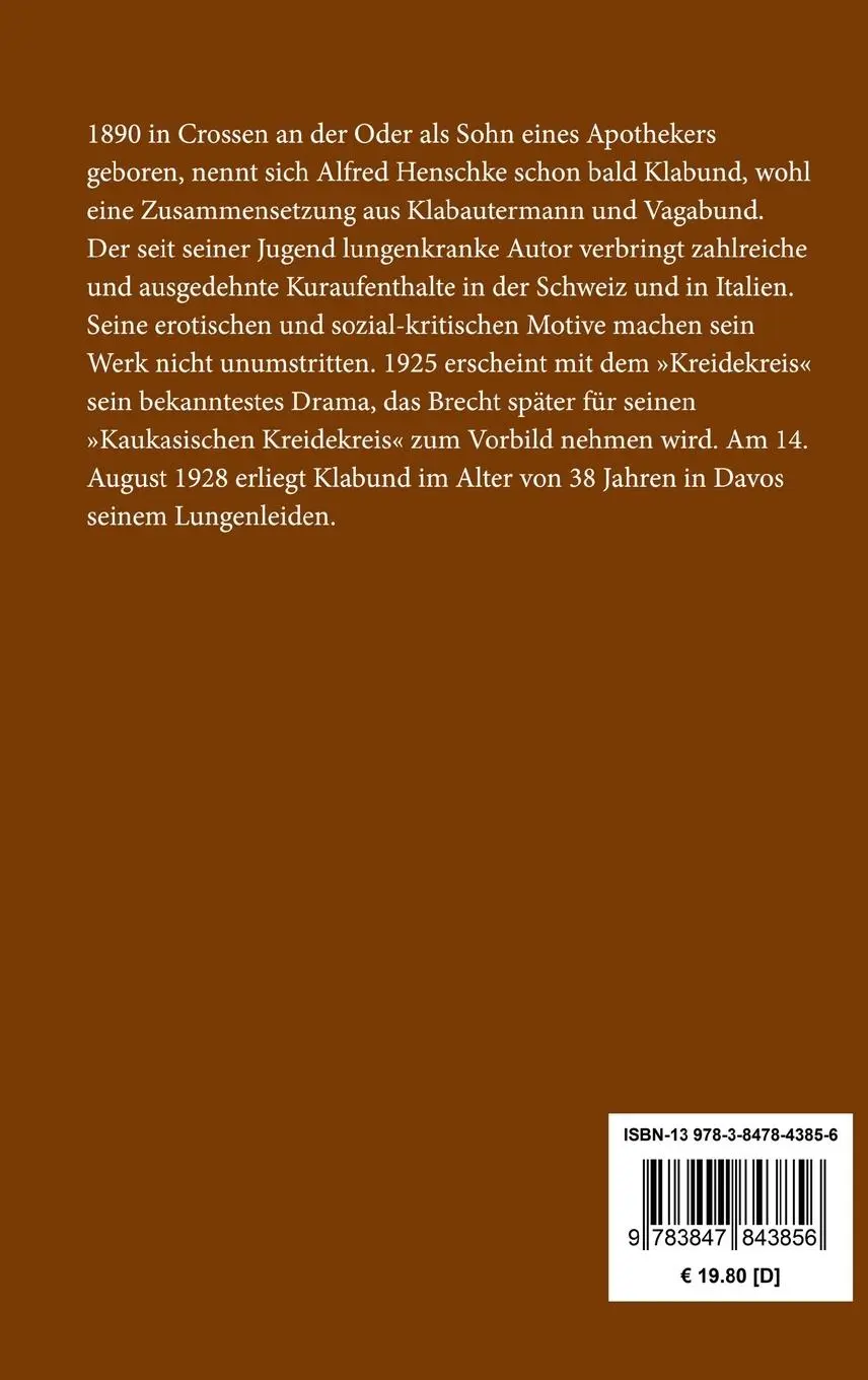 Rückseite: 9783847843856 | Romane der Sehnsucht | Klabund | Buch | 192 S. | Deutsch | 2020