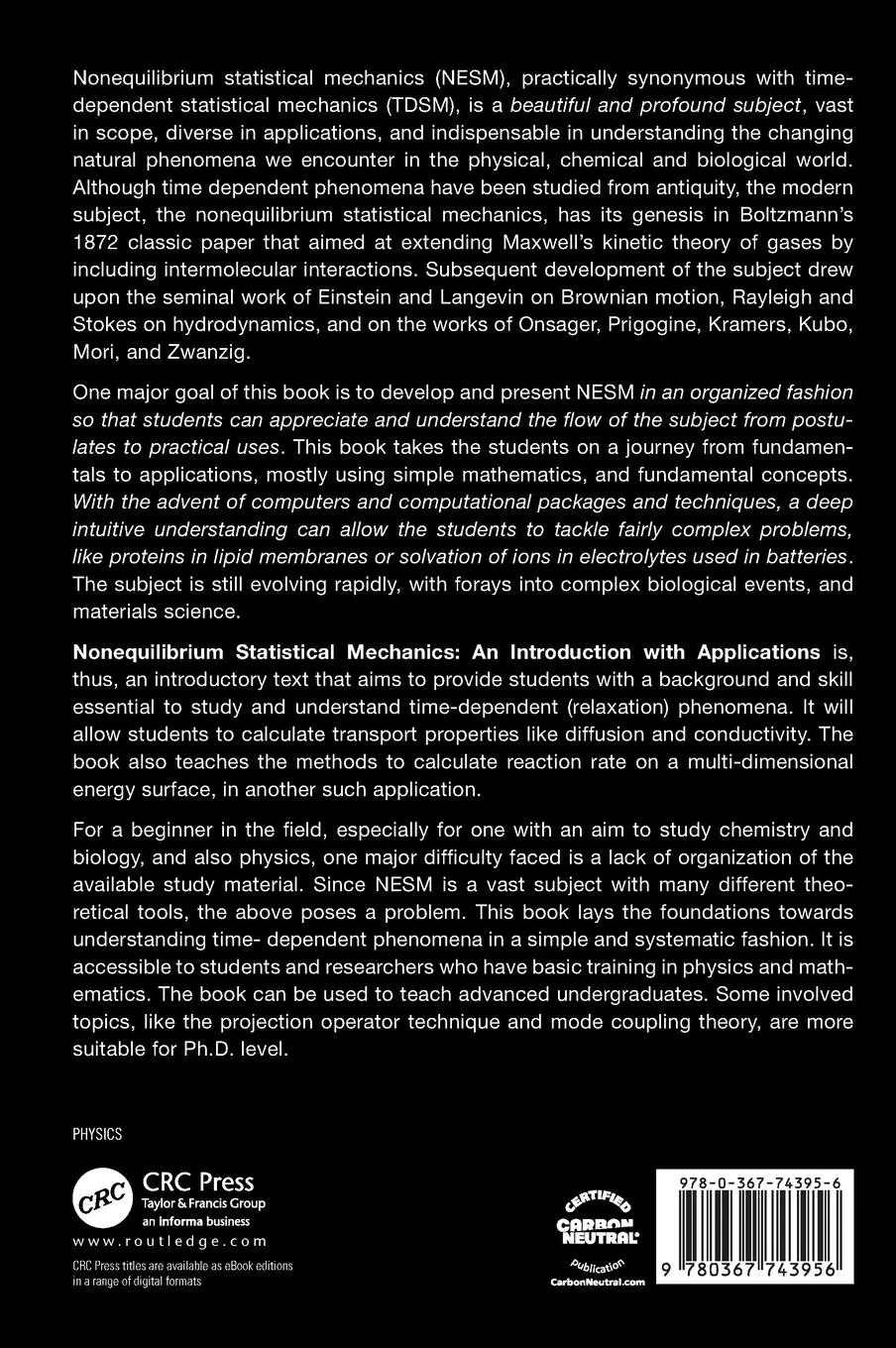 Rückseite: 9780367743956 | Nonequilibrium Statistical Mechanics | Biman Bagchi | Buch | Englisch