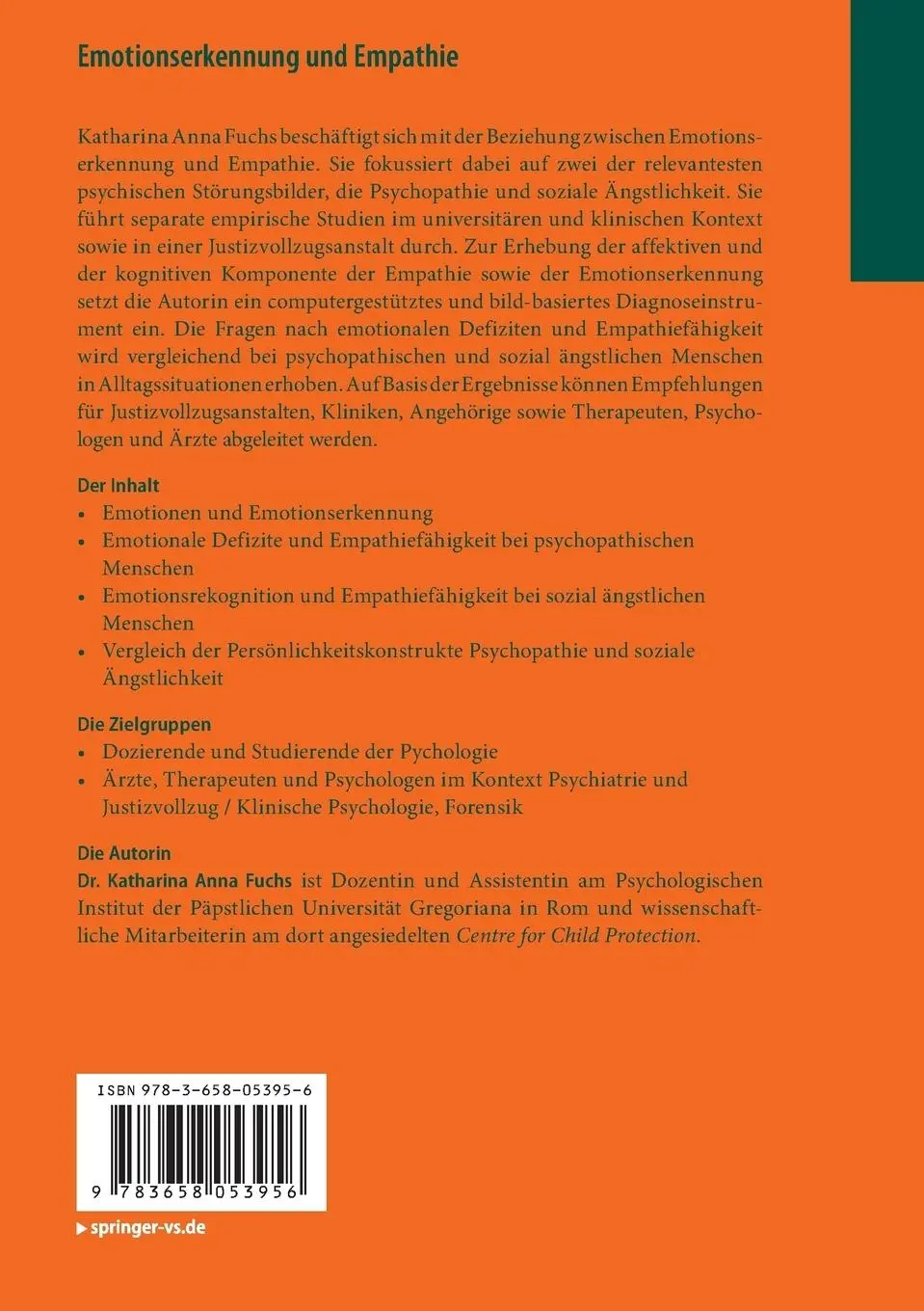 Rückseite: 9783658053956 | Emotionserkennung und Empathie | Katharina Anna Fuchs | Taschenbuch