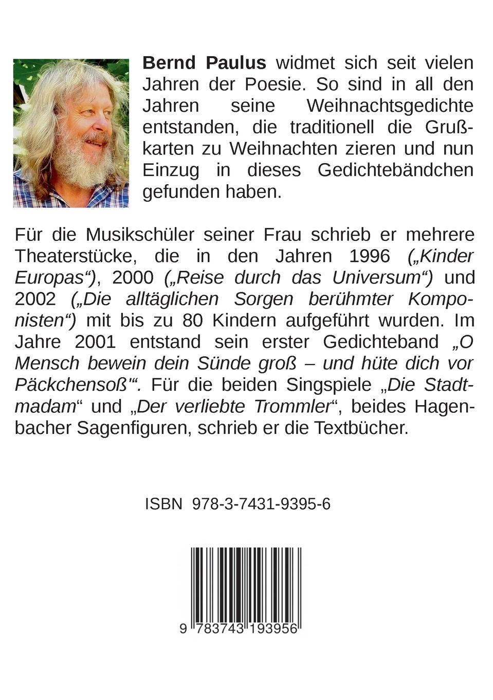 Rückseite: 9783743193956 | Gedichte zur Weihnachtszeit | tief- und hintersinnig | Bernd Paulus