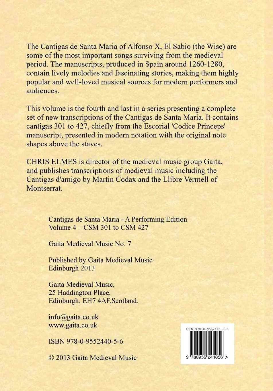 Rückseite: 9780955244056 | Cantigas De Santa Maria Of Alfonso X, El Sabio, A Performing Edition