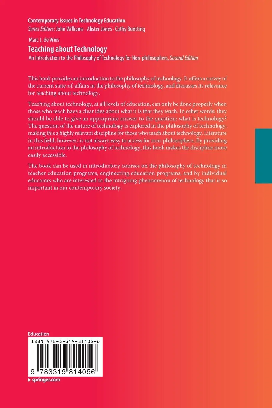 Rückseite: 9783319814056 | Teaching about Technology | Marc J. De Vries | Taschenbuch | x | 2018