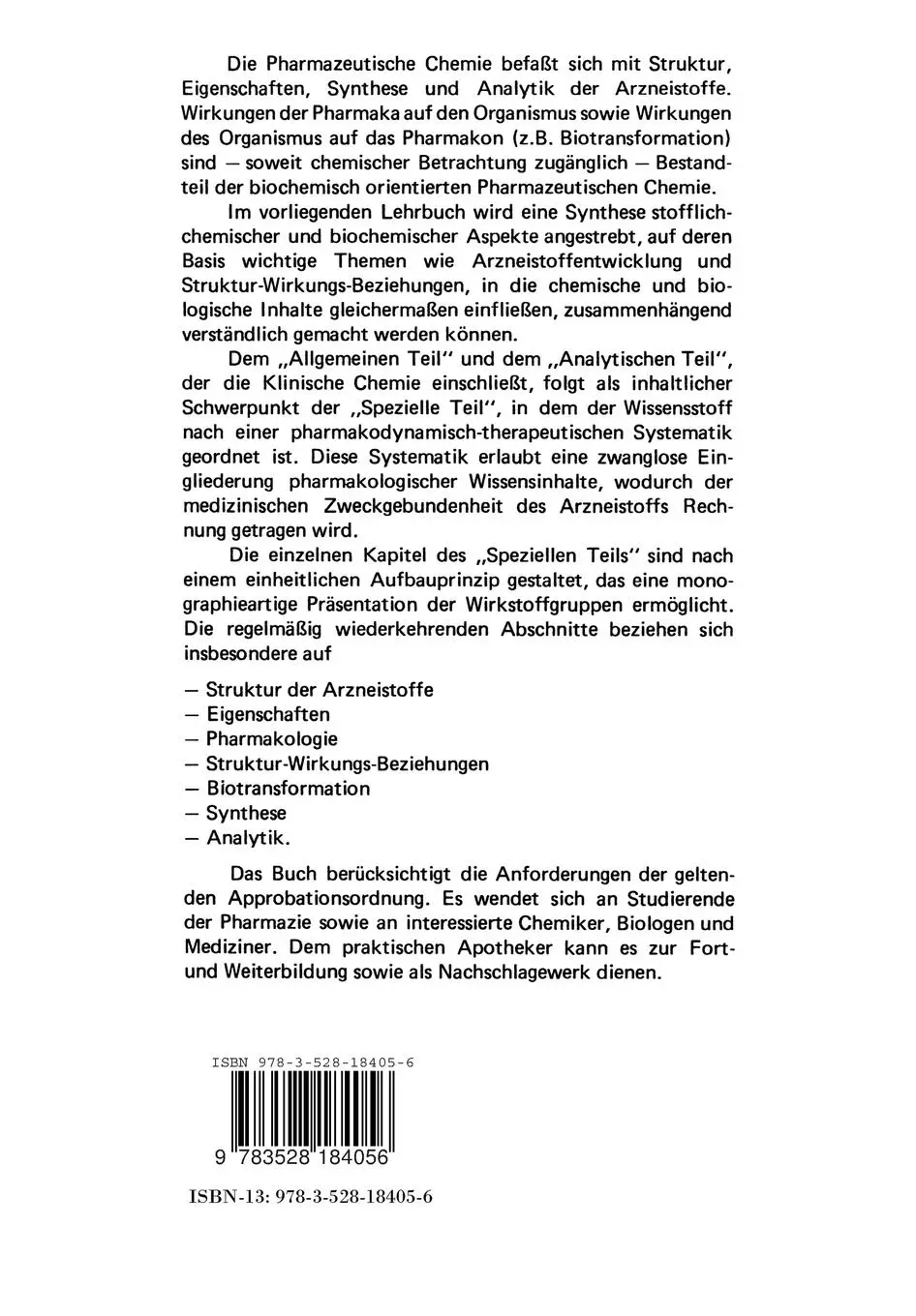 Rückseite: 9783528184056 | Arzneistoffe | Lehrbuch der Pharmazeutischen Chemie | Schunack (u. a.)