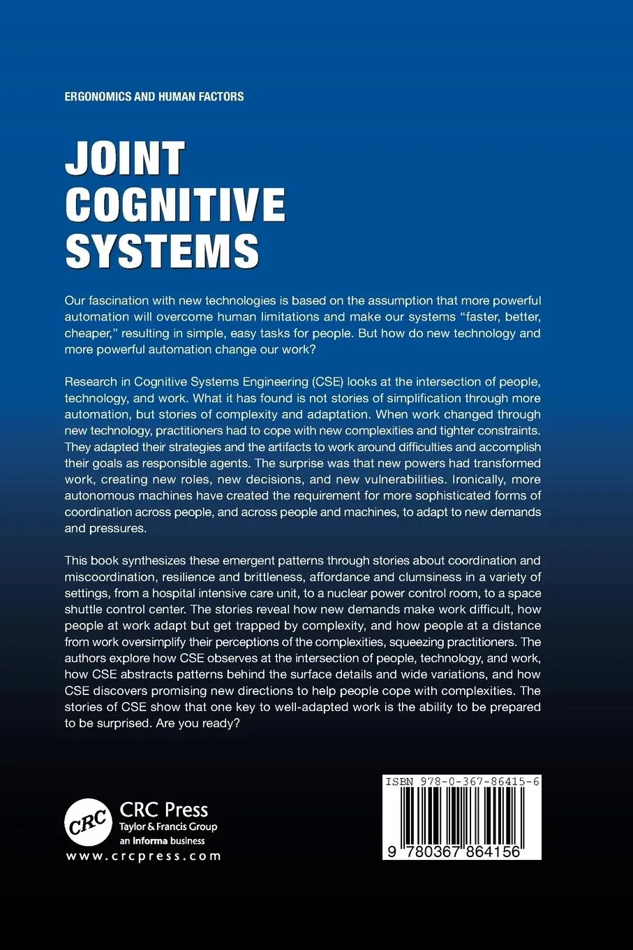 Rückseite: 9780367864156 | Joint Cognitive Systems | Patterns in Cognitive Systems Engineering