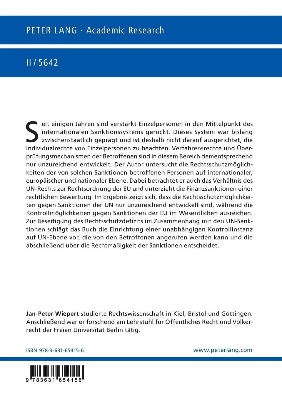 Rückseite: 9783631654156 | Rechtschutz gegen Individualsanktionen der Vereinten Nationen und...