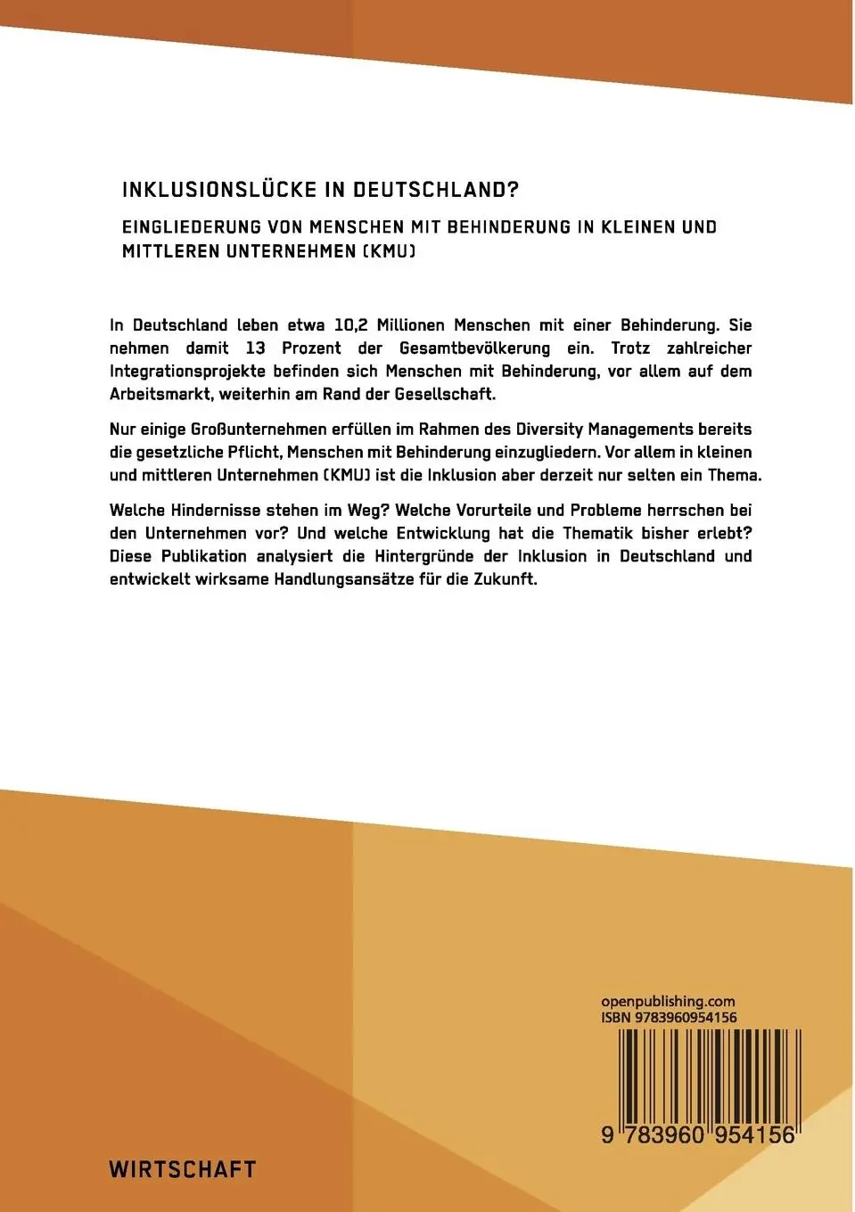 Rückseite: 9783960954156 | Inklusionslücke in Deutschland? Eingliederung von Menschen mit...