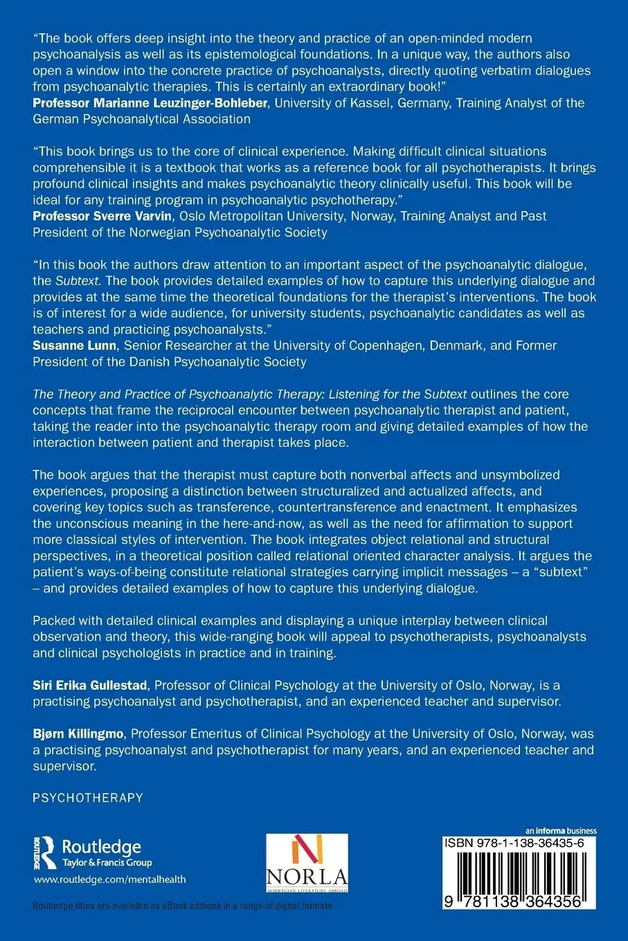 Rückseite: 9781138364356 | The Theory and Practice of Psychoanalytic Therapy | Gullestad (u. a.)