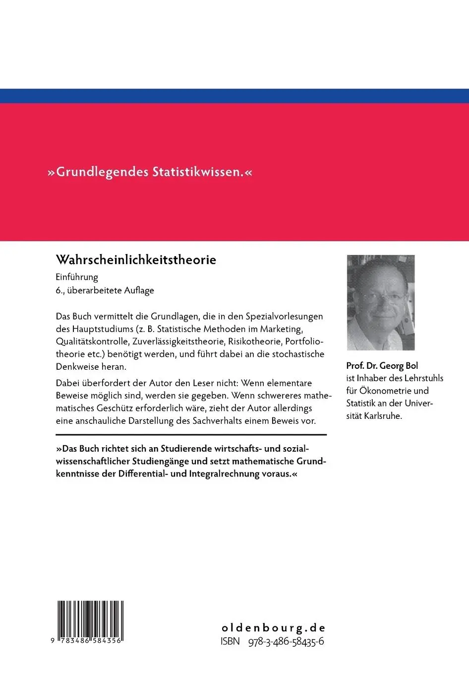 Rückseite: 9783486584356 | Wahrscheinlichkeitstheorie | Einführung | Georg Bol | Taschenbuch