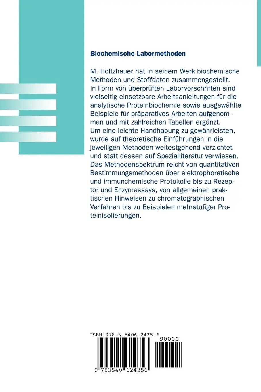Rückseite: 9783540624356 | Biochemische Labormethoden | Martin Holtzhauer | Taschenbuch | xiv