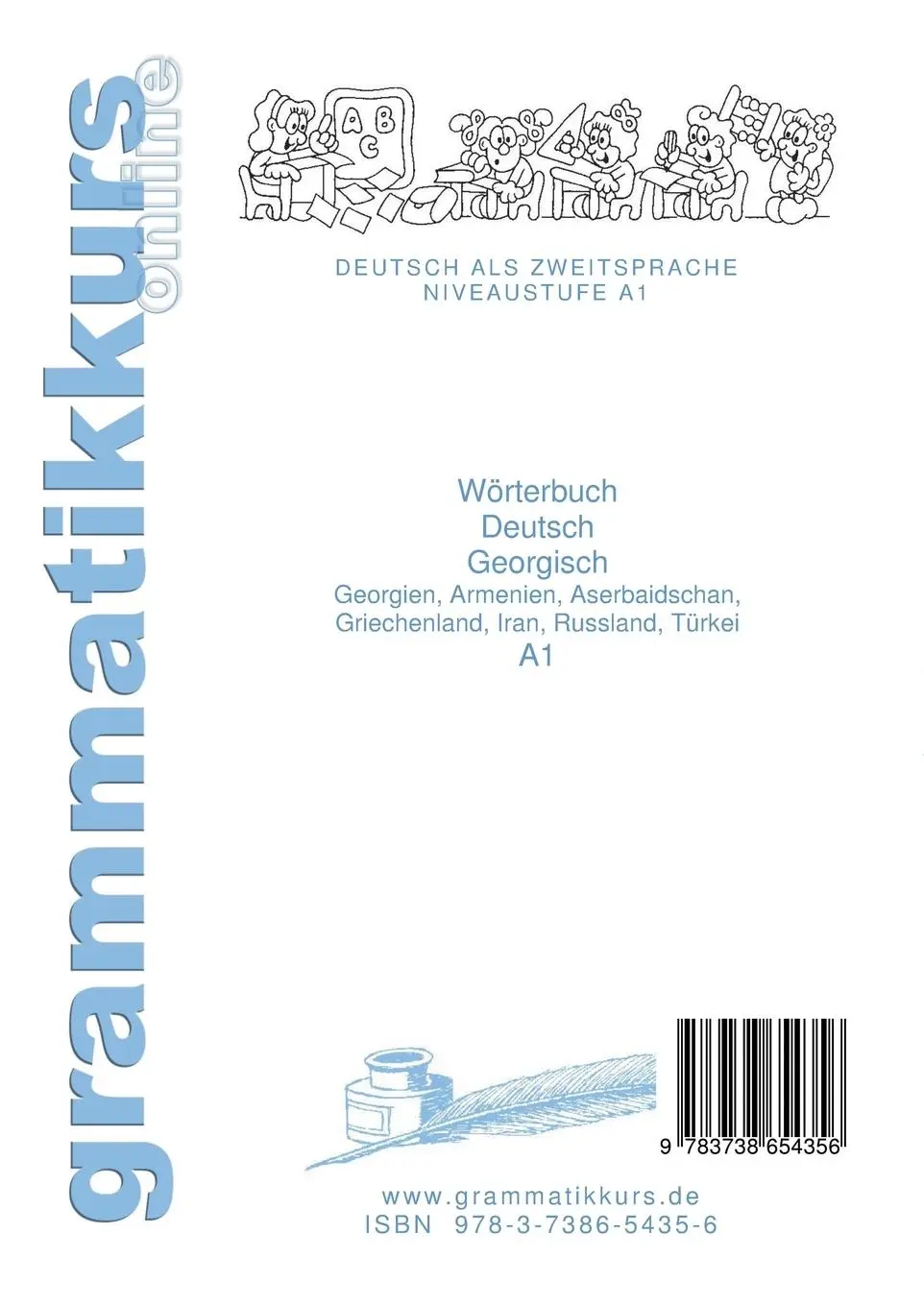 Rückseite: 9783738654356 | Wörterbuch Deutsch - Georgisch - Englisch Niveau A1 | Akom (u. a.)
