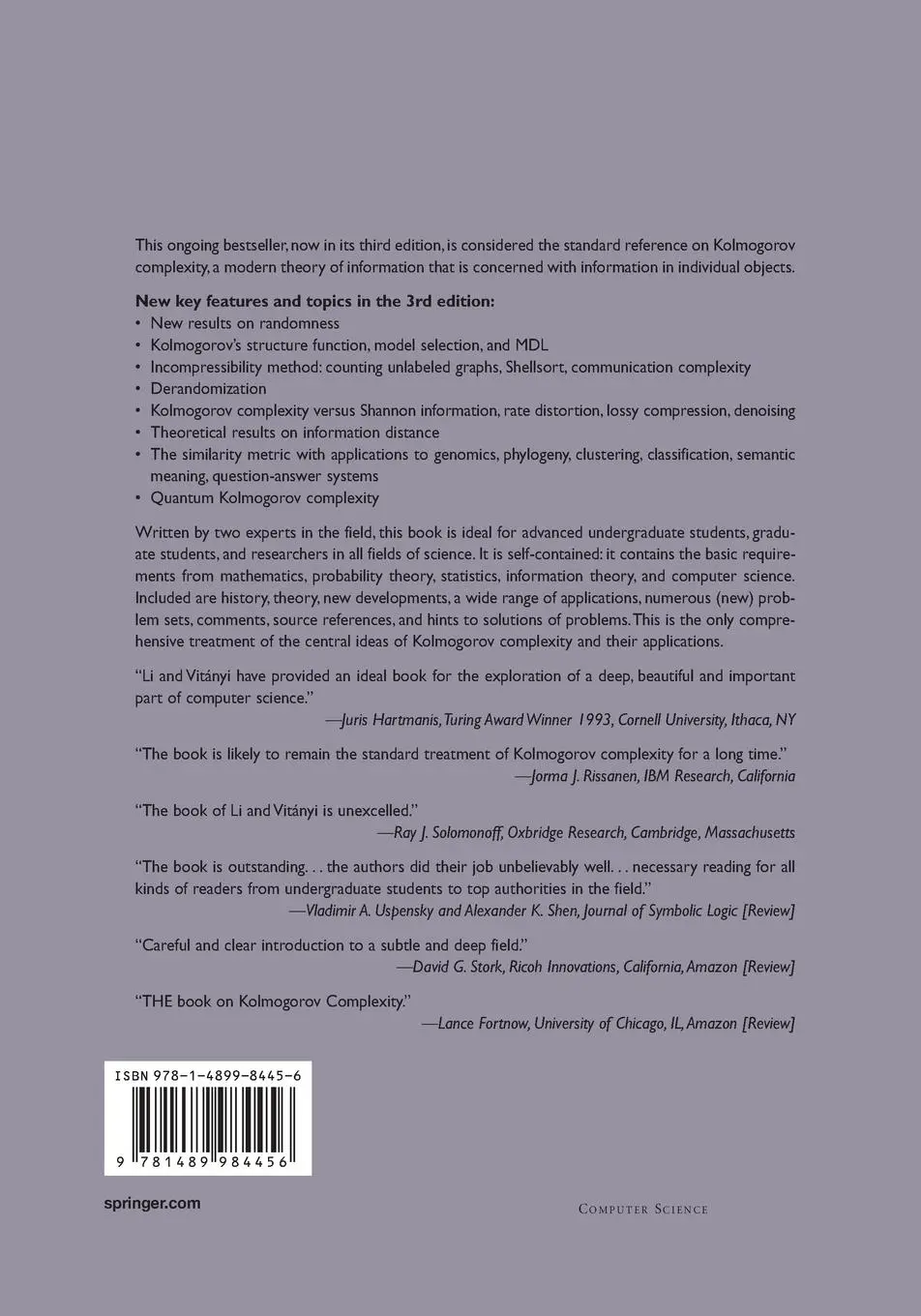 Rückseite: 9781489984456 | An Introduction to Kolmogorov Complexity and Its Applications | Buch